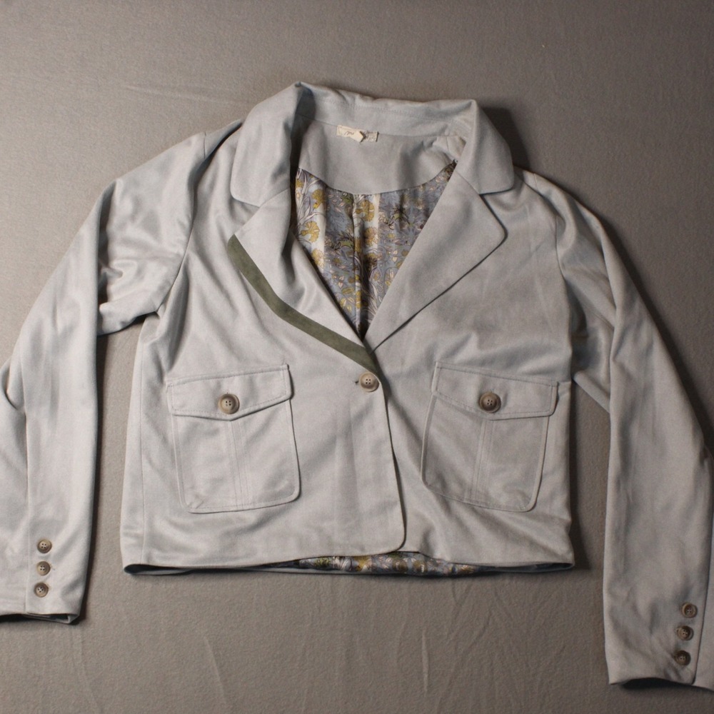 Mystree Light Blue Faux Suede Cropped Jacket Size M Boho Cottagecore Blazer